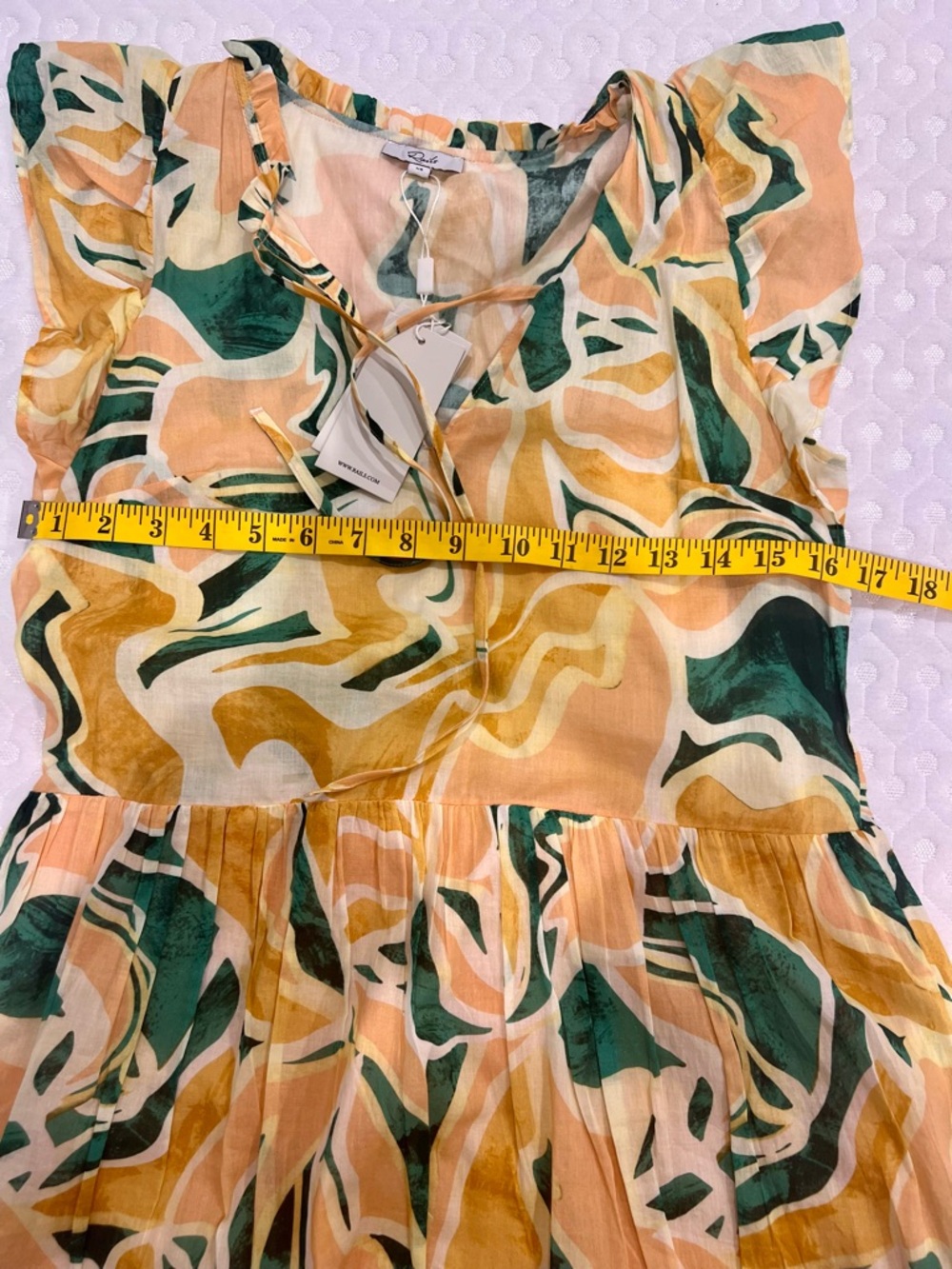 Rails Abstract Floral Ruffle Sleeve Mini Dress XS Peach Green Boho Resort Tiered - Picture 5 of 6